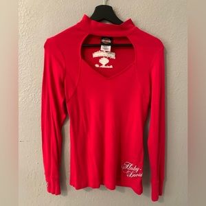 Vintage Harley Davidson Red key hole cut out long sleeve shirt Medium